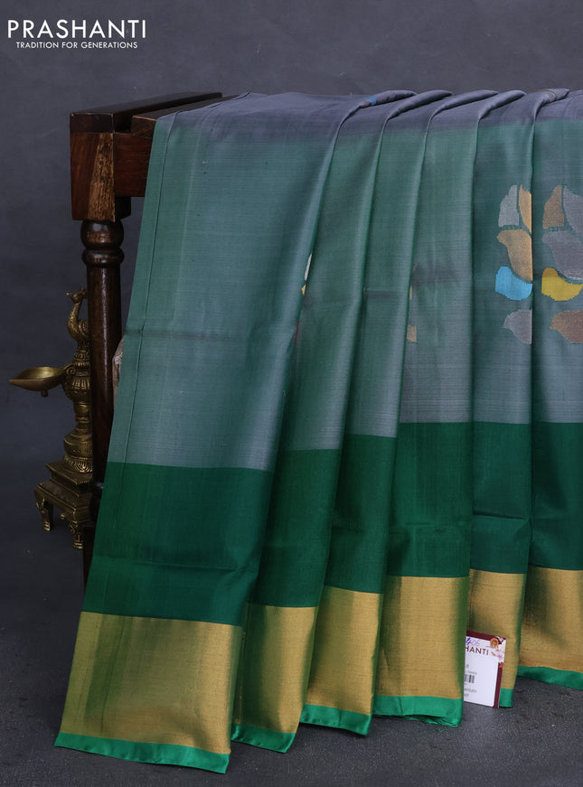 Pure uppada silk saree dual shade of green with floral jamdhani buttas and jamdhani design pallu