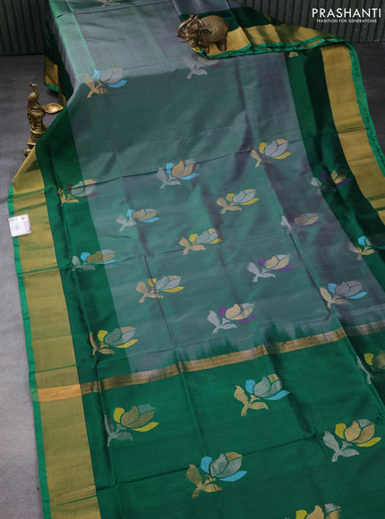 Pure uppada silk saree dual shade of green with floral jamdhani buttas and jamdhani design pallu