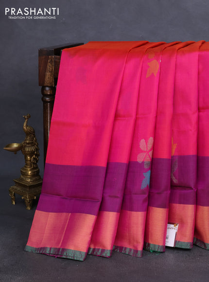 Pure uppada silk saree dual shade of pinkish orange and green with floral jamdhani buttas and jamdhani design pallu