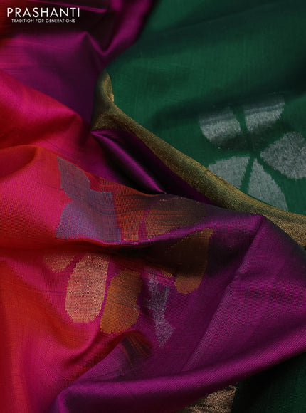 Pure uppada silk saree dual shade of pinkish orange and green with floral jamdhani buttas and jamdhani design pallu