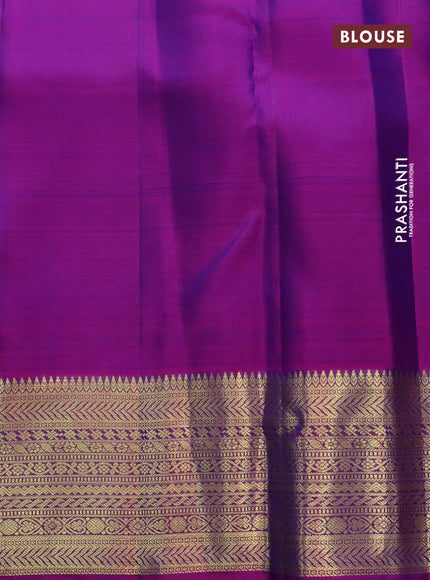 Pure kanchipuram silk saree dual shade of bluish green and dual shade of purple with woven zari buttas and zari woven border