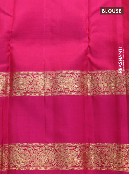 Pure kanchipuram silk saree maroon and pink with allover zari checked pattern and long rettapet zari woven border