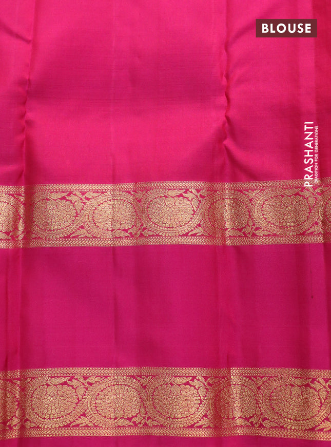 Pure kanchipuram silk saree maroon and pink with allover zari checked pattern and long rettapet zari woven border