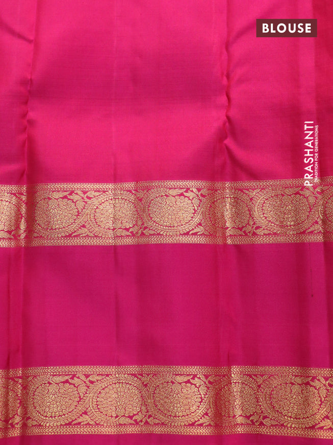 Pure kanchipuram silk saree maroon and pink with allover zari checked pattern and long rettapet zari woven border