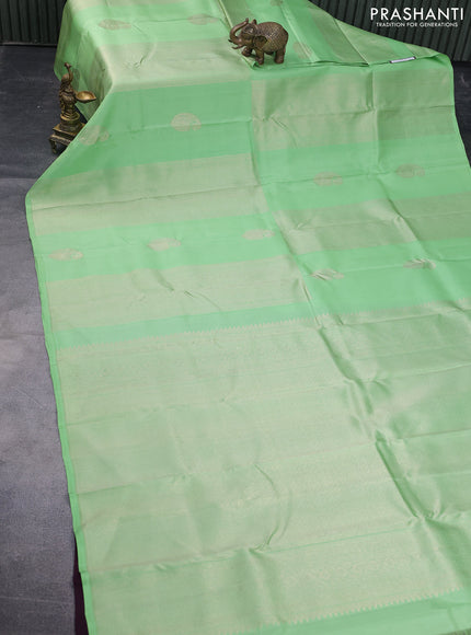 Pure kanchipuram silk saree pista green and wine shade with allover zari weaves & buttas in borderless style