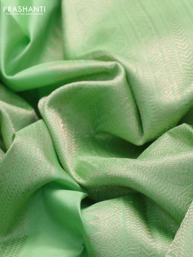 Pure kanchipuram silk saree pista green and wine shade with allover zari weaves & buttas in borderless style
