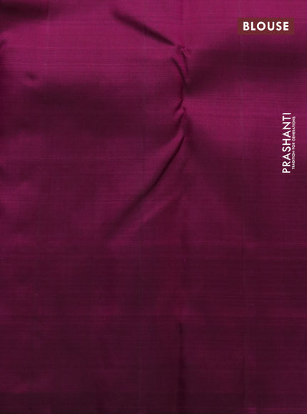 Pure kanchipuram silk saree peach pink and dark magenta pink with allover zari weaves & buttas in borderless style