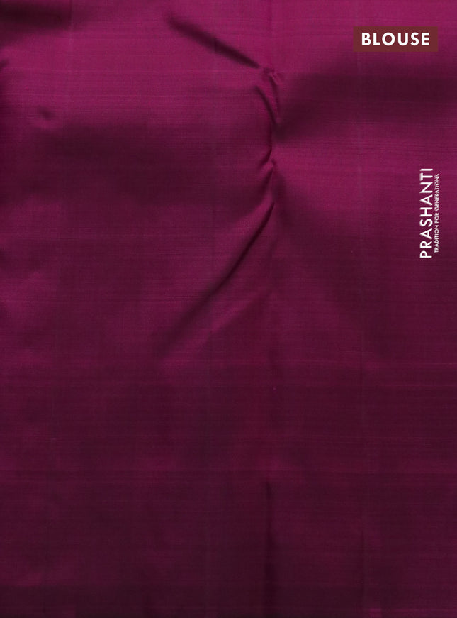 Pure kanchipuram silk saree peach pink and dark magenta pink with allover zari weaves & buttas in borderless style