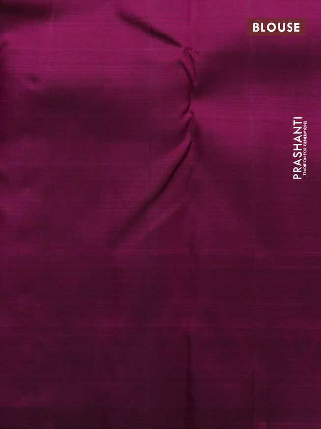 Pure kanchipuram silk saree peach pink and dark magenta pink with allover zari weaves & buttas in borderless style