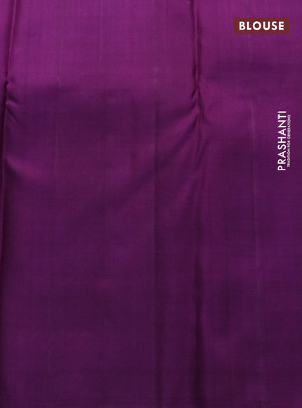 Pure kanchipuram silk saree teal blue shade and purple with allover zari weaves & buttas in borderless style