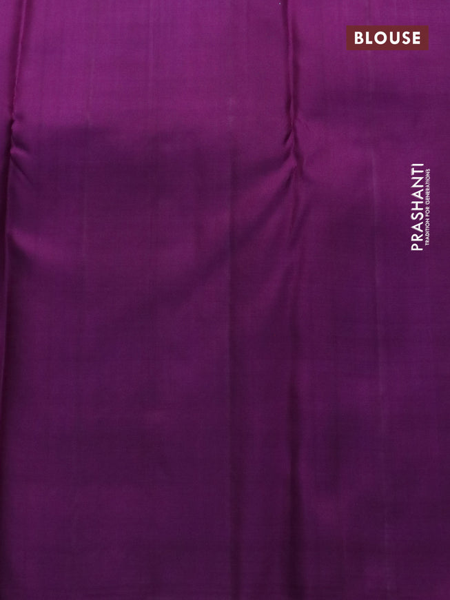 Pure kanchipuram silk saree teal blue shade and purple with allover zari weaves & buttas in borderless style