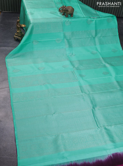 Pure kanchipuram silk saree teal shade and magenta pink with allover zari weaves & buttas in borderless style