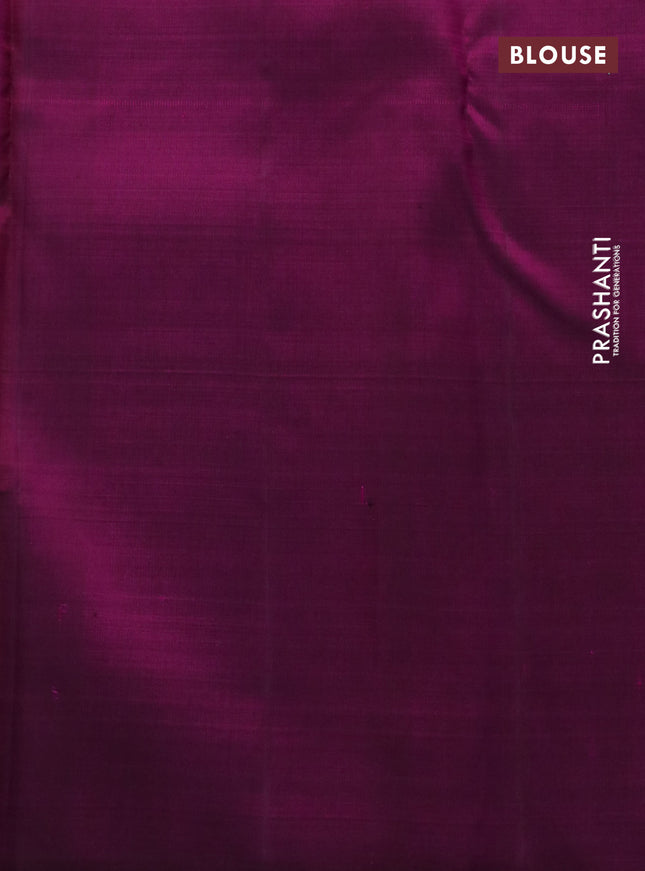 Pure kanchipuram silk saree teal shade and magenta pink with allover zari weaves & buttas in borderless style