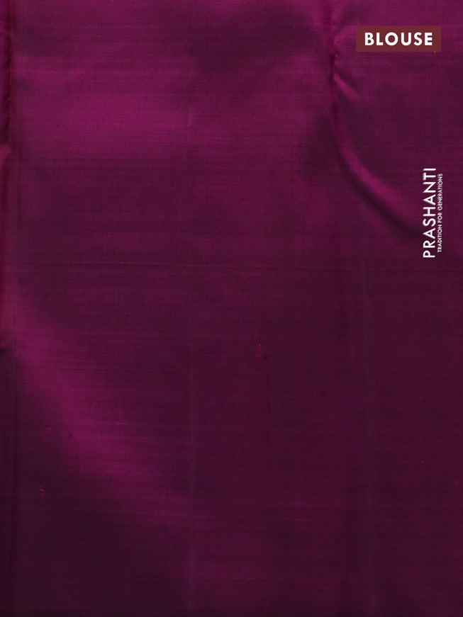 Pure kanchipuram silk saree teal shade and magenta pink with allover zari weaves & buttas in borderless style