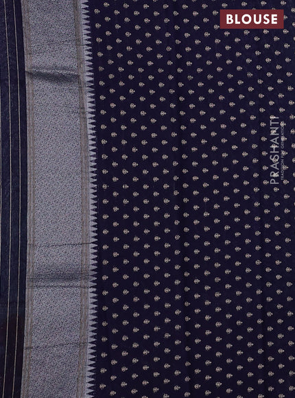 Banarasi silk kota saree pastel green and navy blue with zari woven coin buttas and long paithani style border