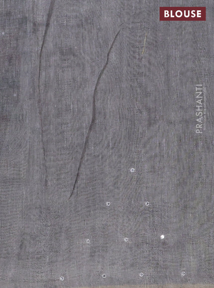 Semi linen saree pastel grey with madhubani prints & mirror work and simple border