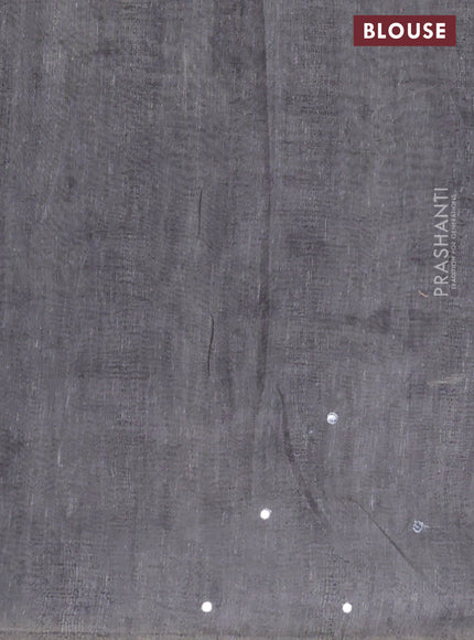 Semi linen saree pastel grey with madhubani prints & mirror work and simple border