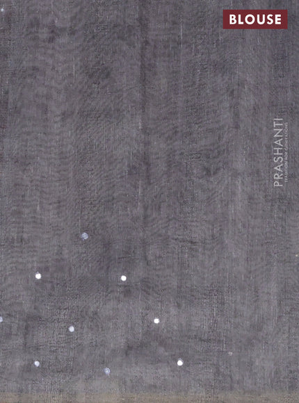 Semi linen saree dark grey with madhubani prints & mirror work and simple border