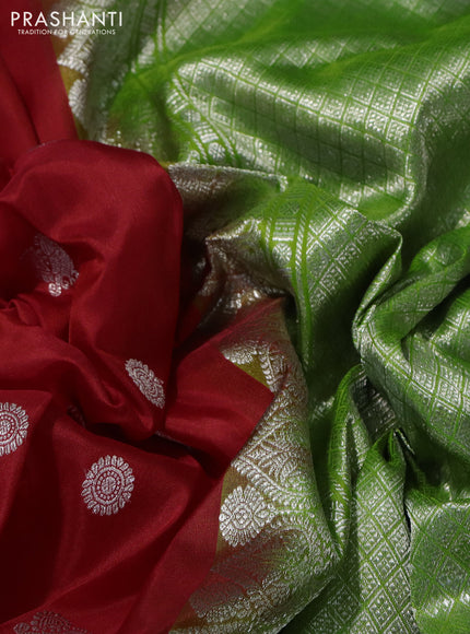Venkatagiri silk saree red and dual shade of green with silver zari woven annam & rudhraksha buttas and rich silver zari woven border