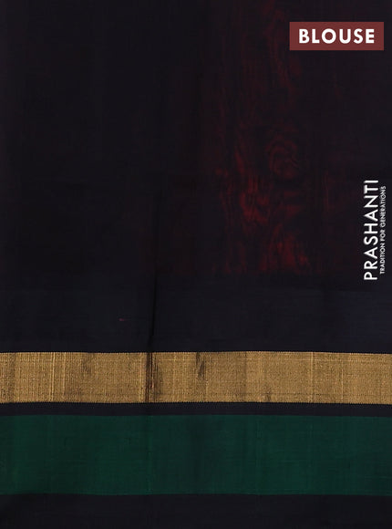 Kuppadam silk cotton saree red and black with plain body and temple design zari woven simple border