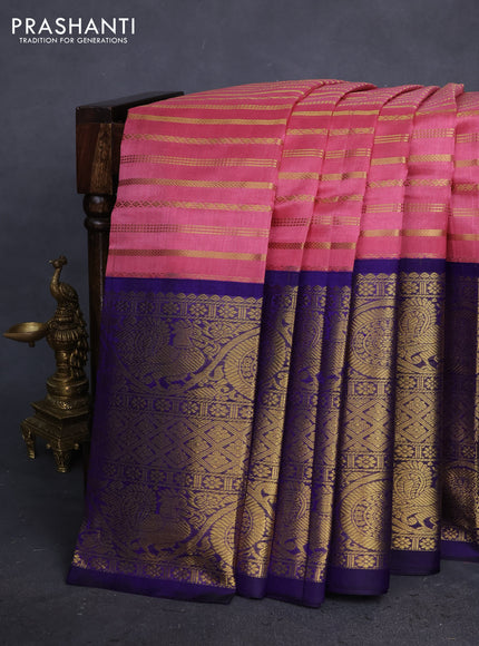 Kuppadam silk cotton saree peach pink and blue with allover veldhari pattern and long zari woven border