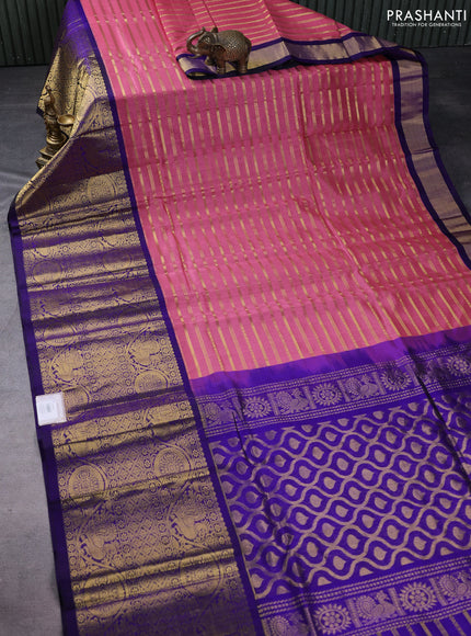 Kuppadam silk cotton saree peach pink and blue with allover veldhari pattern and long zari woven border