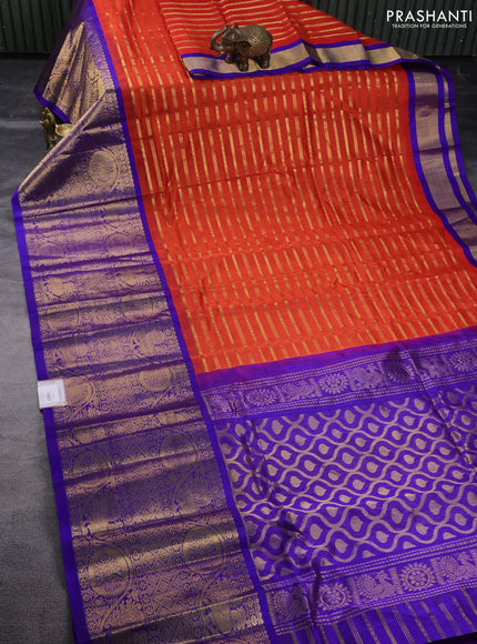 Kuppadam silk cotton saree rustic orange and blue with allover veldhari pattern and long zari woven border