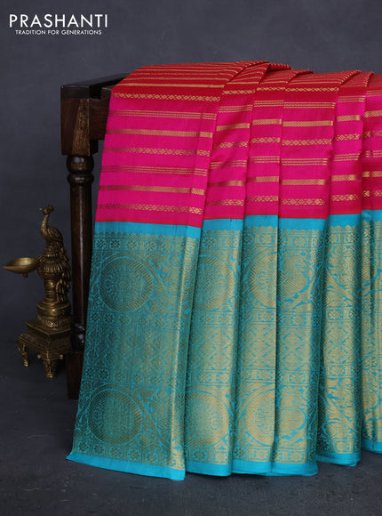 Kuppadam silk cotton saree pink and teal green shade with allover veldhari pattern and long zari woven border