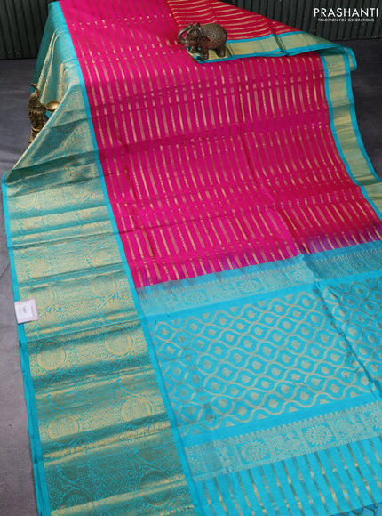 Kuppadam silk cotton saree pink and teal green shade with allover veldhari pattern and long zari woven border