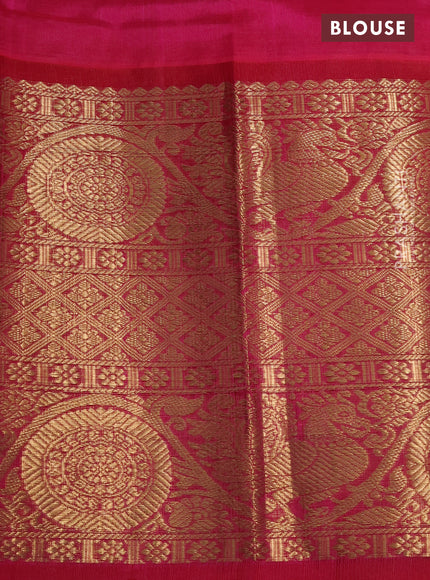 Kuppadam silk cotton saree light blue and pink with allover veldhari pattern and long zari woven border