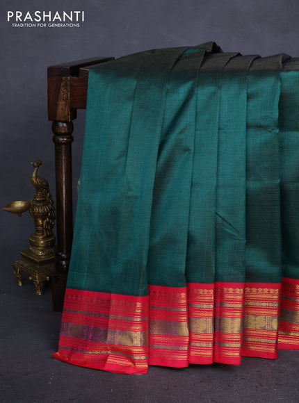 Silk cotton saree green and pink with allover vairosi pattern and zari woven korvai border
