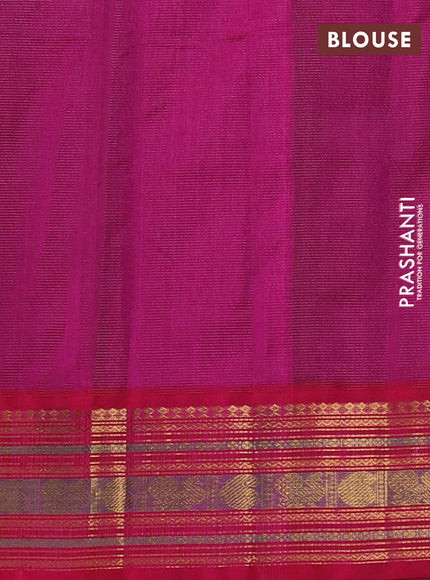Silk cotton saree green and pink with allover vairosi pattern and zari woven korvai border