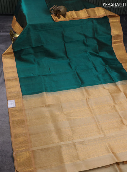 Silk cotton saree green and sandal with allover vairosi pattern and rich zari woven korvai border