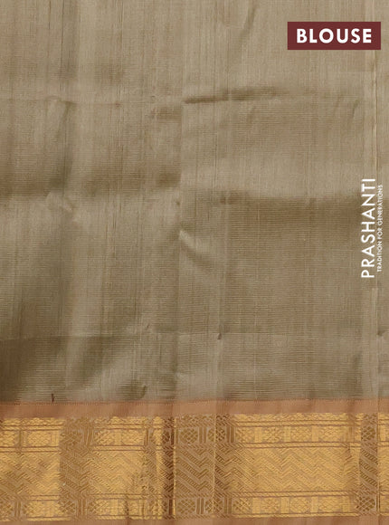 Silk cotton saree green and sandal with allover vairosi pattern and rich zari woven korvai border