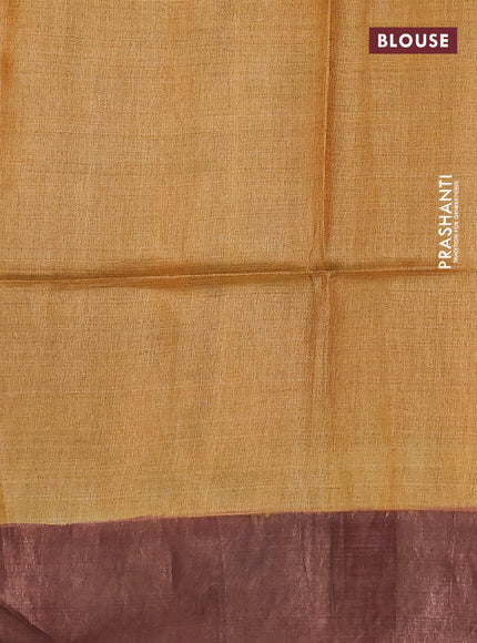 Pure tussar silk saree multicolour and blue yellow with allover kalamkari hand painted prints and zari woven border