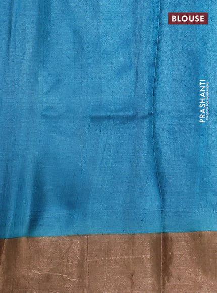 Pure tussar silk saree light green and sandal with allover kalamkari hand painted prints and zari woven border