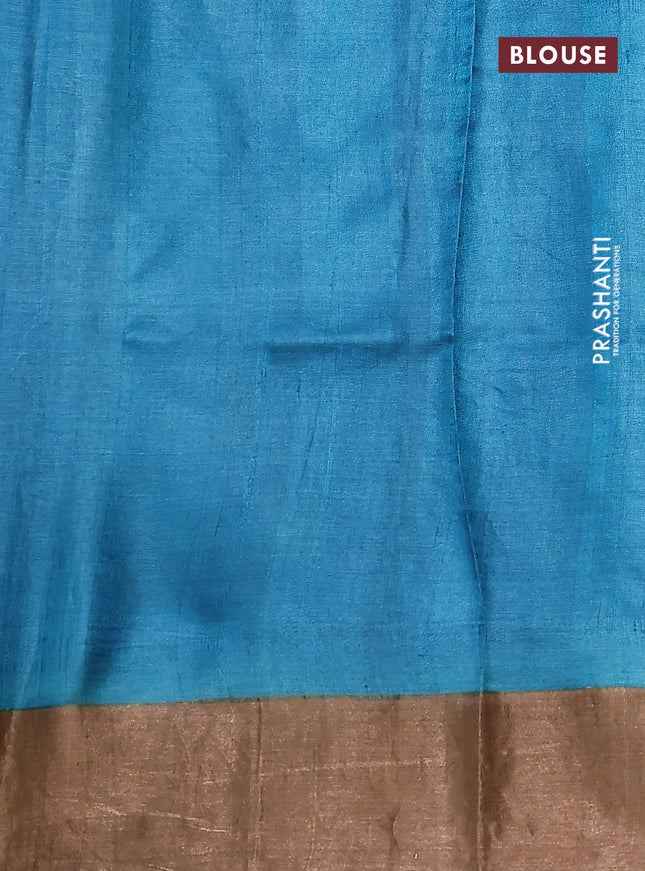 Pure tussar silk saree light green and sandal with allover kalamkari hand painted prints and zari woven border