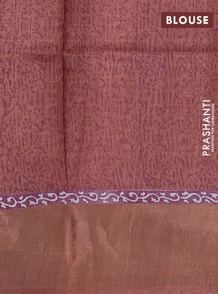 Pure tussar silk saree magenta pink shade and rust shade with allover geometric prints and zari woven border