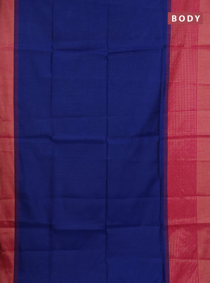 Semi dupion saree royal blue and pink with plain body and long zari woven border