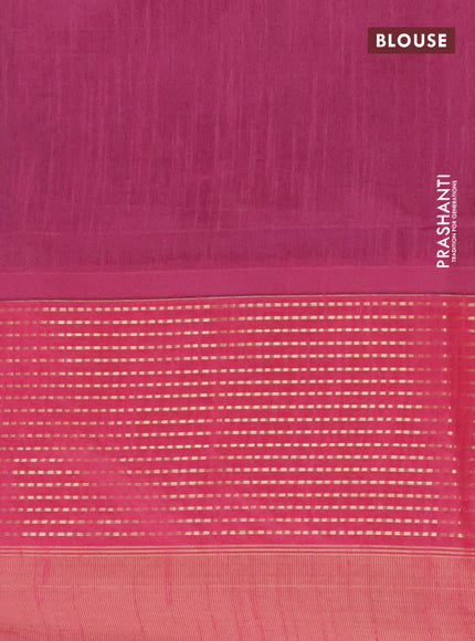 Semi dupion saree royal blue and pink with plain body and long zari woven border