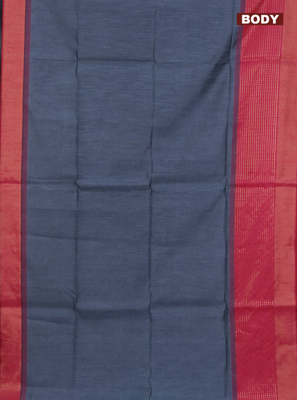 Semi dupion saree grey and pink with plain body and long zari woven border