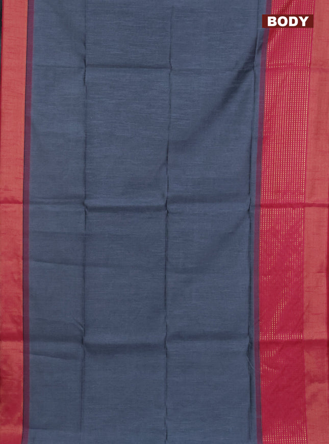 Semi dupion saree grey and pink with plain body and long zari woven border