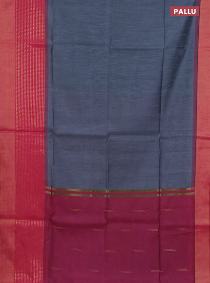 Semi dupion saree grey and pink with plain body and long zari woven border