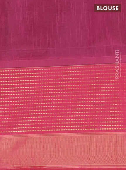 Semi dupion saree grey and pink with plain body and long zari woven border