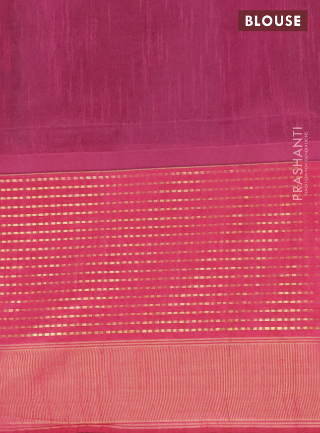 Semi dupion saree grey and pink with plain body and long zari woven border