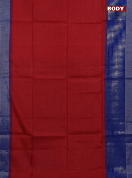Semi dupion saree kumkum red and blue with plain body and long zari woven border