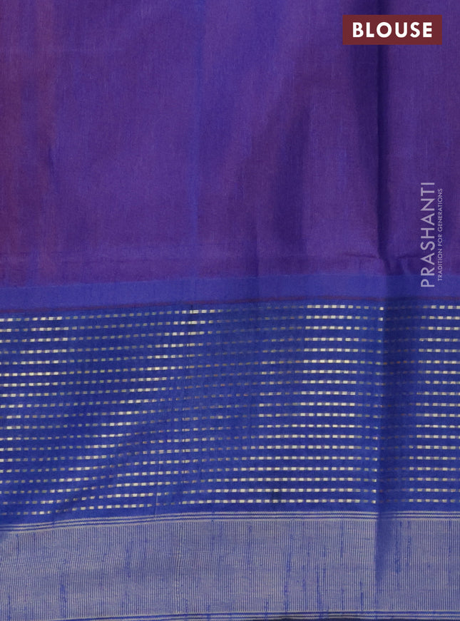 Semi dupion saree kumkum red and blue with plain body and long zari woven border