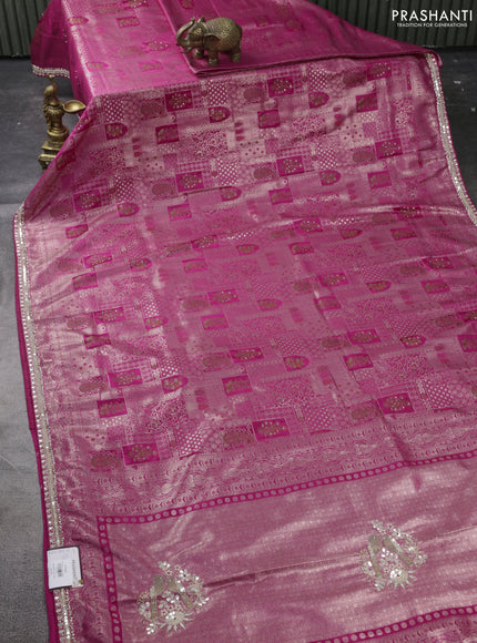 Banarasi silk saree pink with allover zari woven brocade weaves and embroidery sequin work border