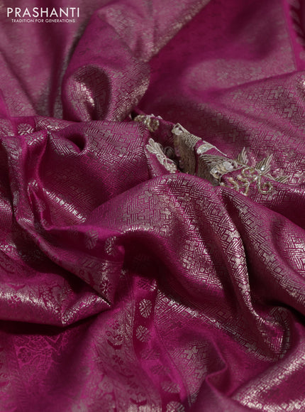 Banarasi silk saree pink with allover zari woven brocade weaves and embroidery sequin work border