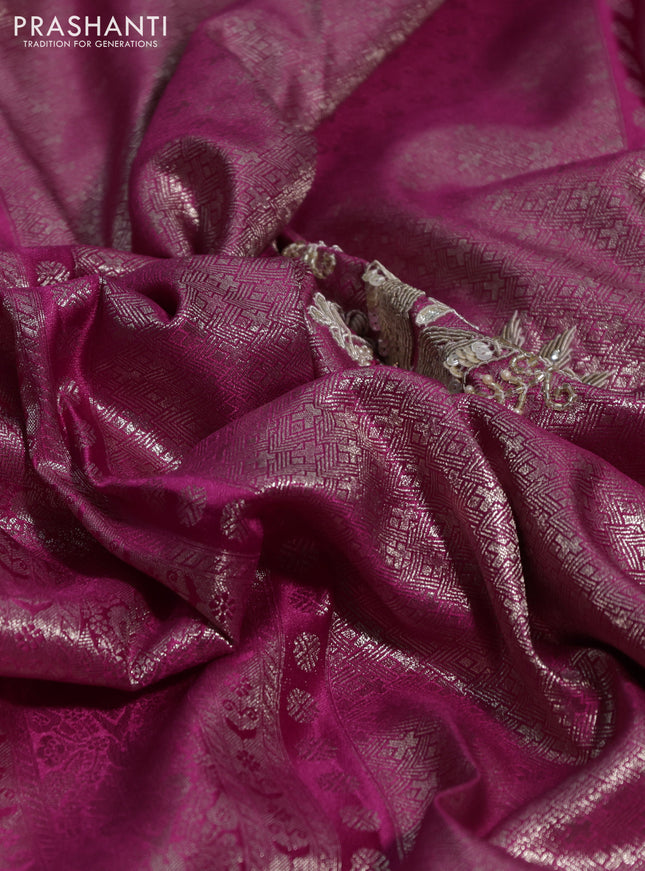 Banarasi silk saree pink with allover zari woven brocade weaves and embroidery sequin work border